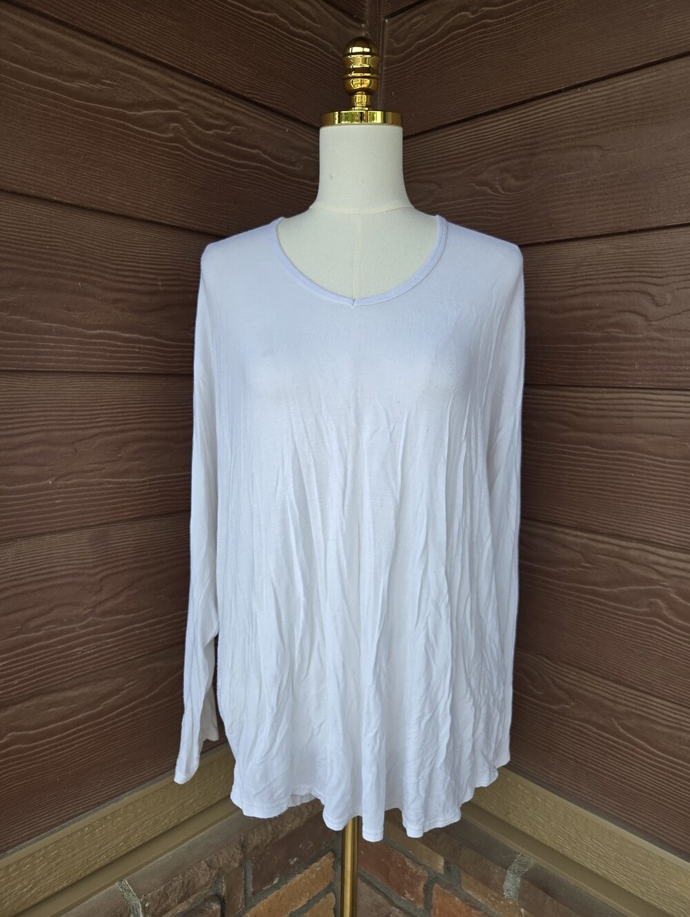 Boohoo White Long-Sleeve Relaxed V-Neck Tunic Top – Women’s M/L
